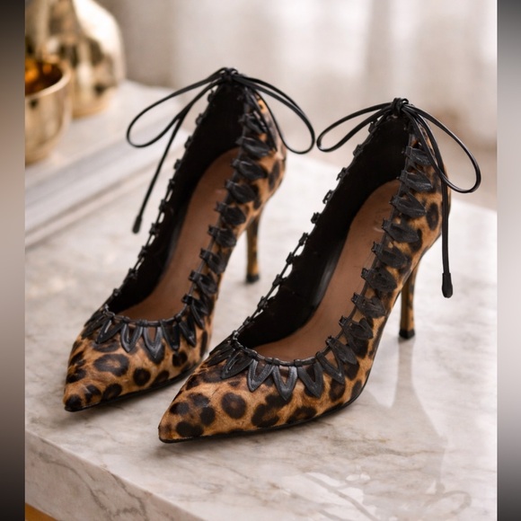 Alaia Shoes - NWT ALAÏA Leopard Print Leather Trim Ankle-Wrap Pumps Brown & Black Size US 7